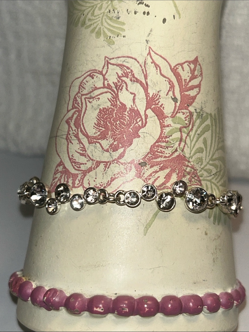 Crystal Round Link Silver Tone Bracelet